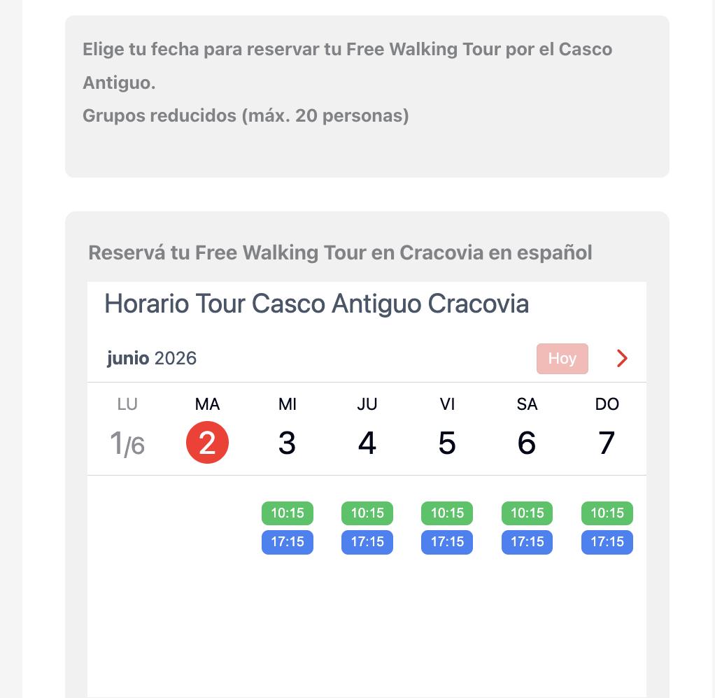 calendadio de Cómo reservar el mejor Free Walking Tour en Cracovia paso a paso