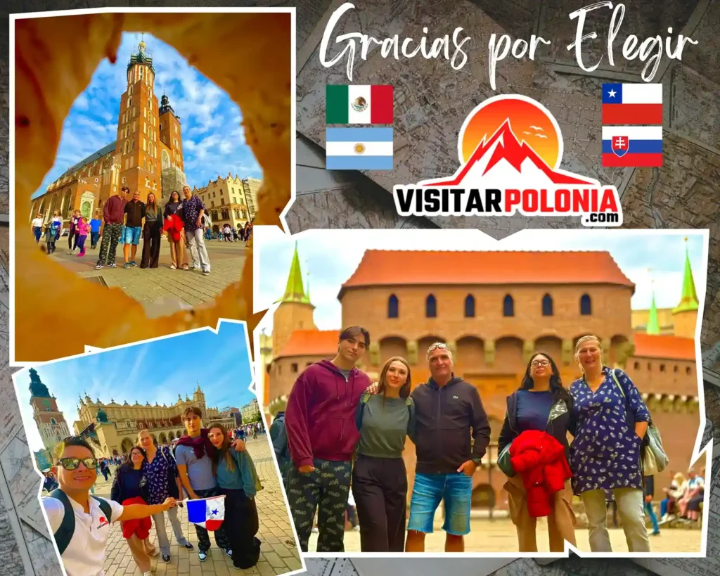 Viajeros de Eslovaquia, Chile, México y Argentina durante un recorrido guiado por el casco antiguo de Cracovia el 4 de junio de 2026