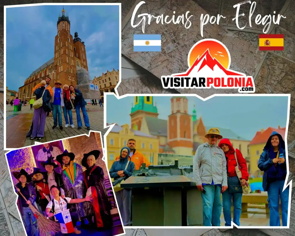 Grupo de turistas en Cracovia durante el recorrido del 10 de junio de 2026 frente a lugares históricos de la ciudad.