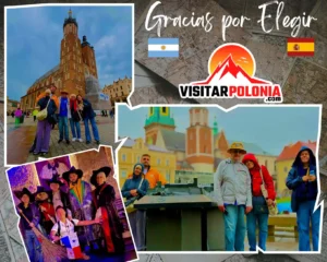 Grupo de turistas en Cracovia durante el recorrido del 10 de junio de 2026 frente a lugares históricos de la ciudad.