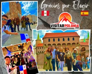 Pareja de Girona y familia de Perú durante un recorrido por la Cracovia medieval el 12 de junio de 2026.
