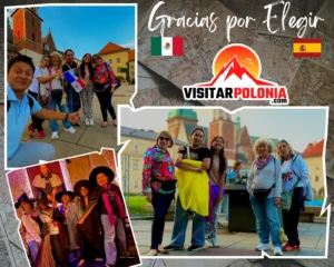 Grupo de viajeros recorriendo Cracovia el 22 de junio de 2026 durante un tour histórico bajo la lluvia