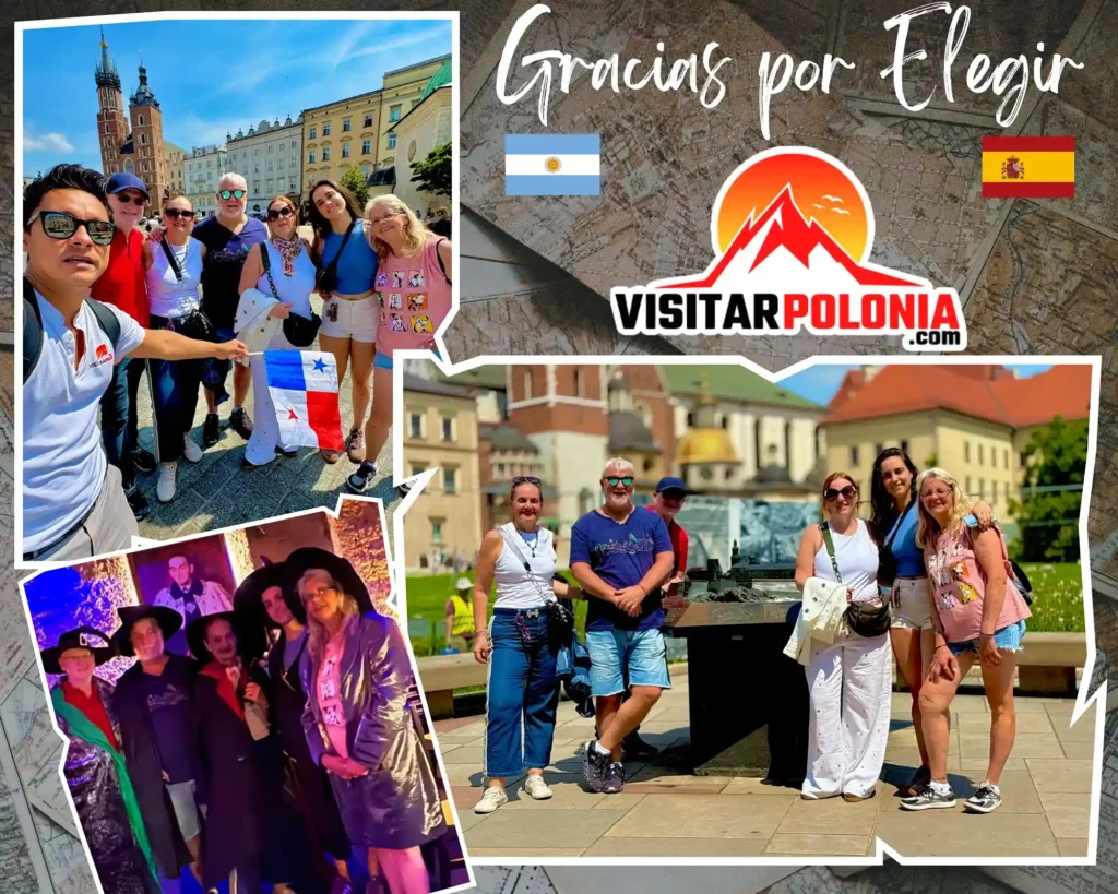 Dos grupos de Argentina y España recorriendo el casco histórico de Cracovia la mañana del 14 de julio de 2026