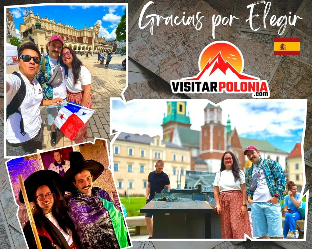Pareja española durante el recorrido del 11 de junio de 2026 en Cracovia, frente a la ciudad medieval y sus murallas históricas