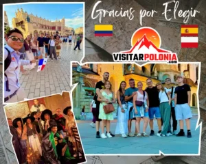 Grupo de viajeros de Castellón, Madrid y Colombia durante el recorrido de la tarde del 30 de agosto de 2026 en Cracovia