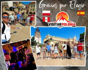 Grupo multicultural recorriendo Cracovia el 5 de agosto de 2026 por la mañana