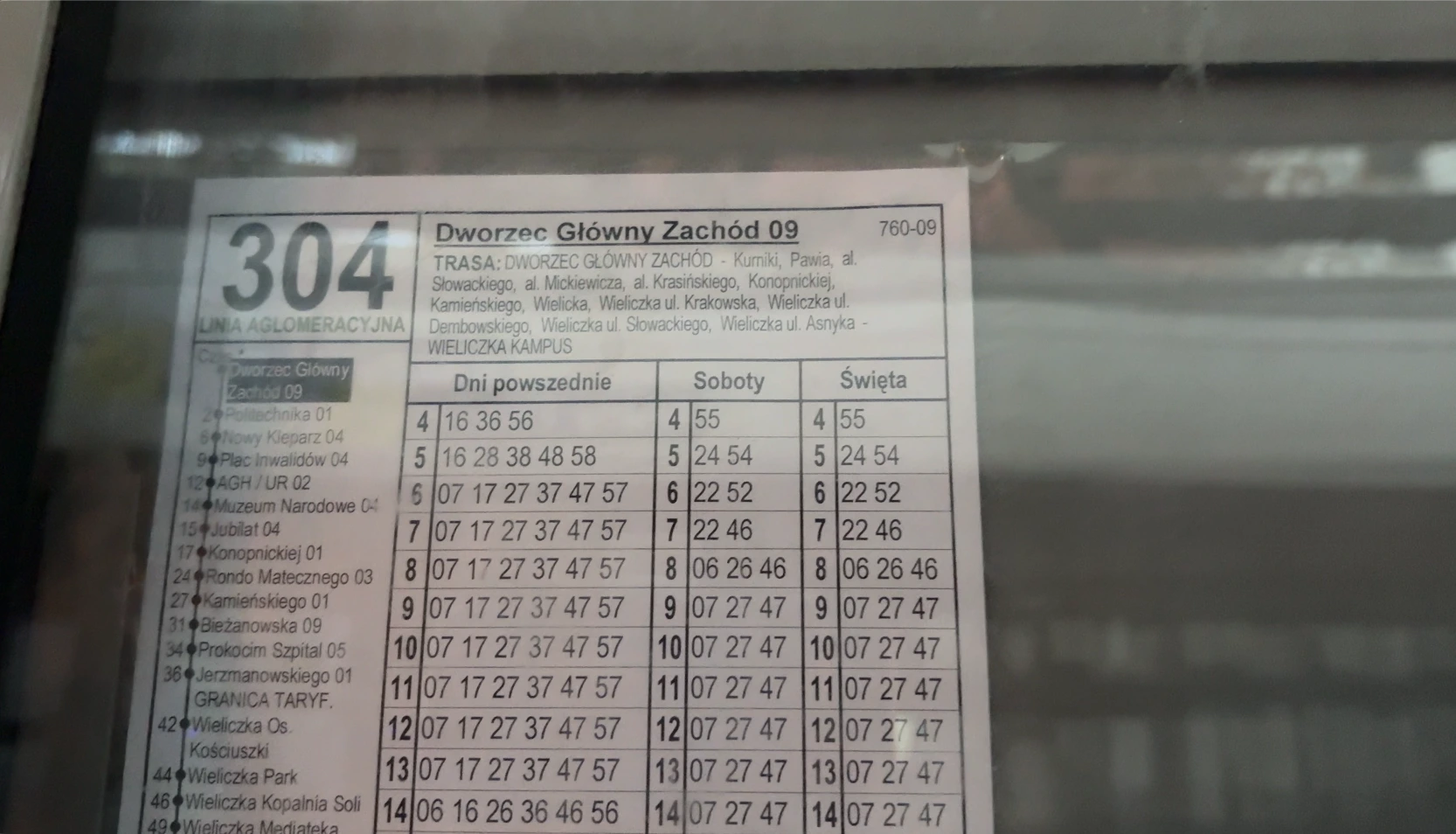 Horario del autobús 304 para llegar a Wieliczka en bus por 2 euros