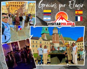 Grupo de viajeros de Colombia, Argentina, Espana y Francia en el centro historico de Cracovia la manana del 3 de octubre de 2026