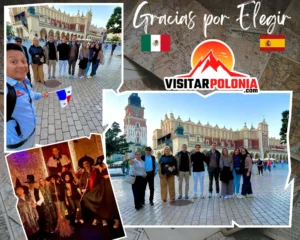 Grupo de viajeros de Espana y Mexico en el recorrido por el centro historico de Cracovia la tarde del 2 de octubre de 2026
