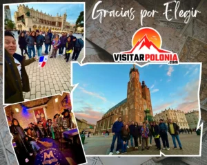 Grupo de viajeros internacionales en el centro historico de Cracovia la tarde del 13 de octubre de 2026